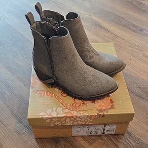 Buckle Embossed Taupe Ankle Booties